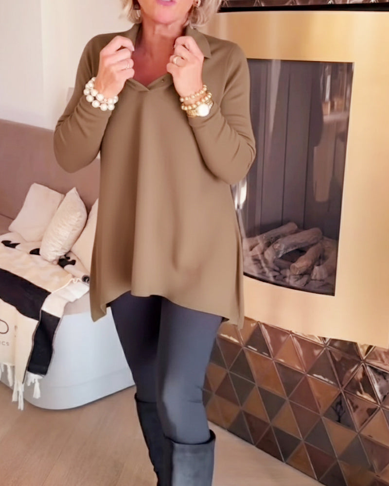 Florina | Irregular Collar Top with Long Sleeves