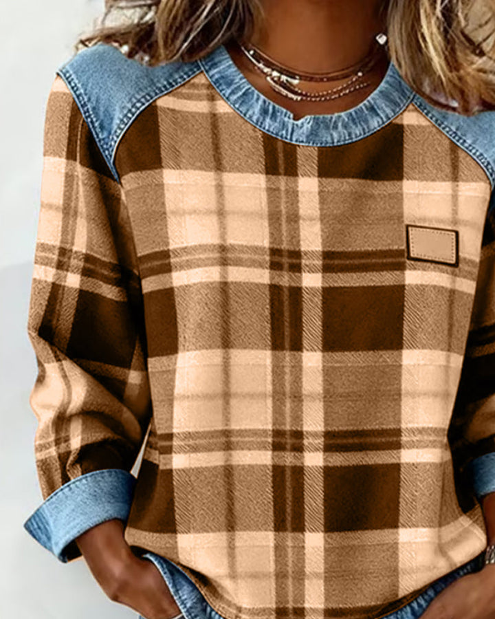 Rachel | Trendy Checkered Patchwork Sweatshirt