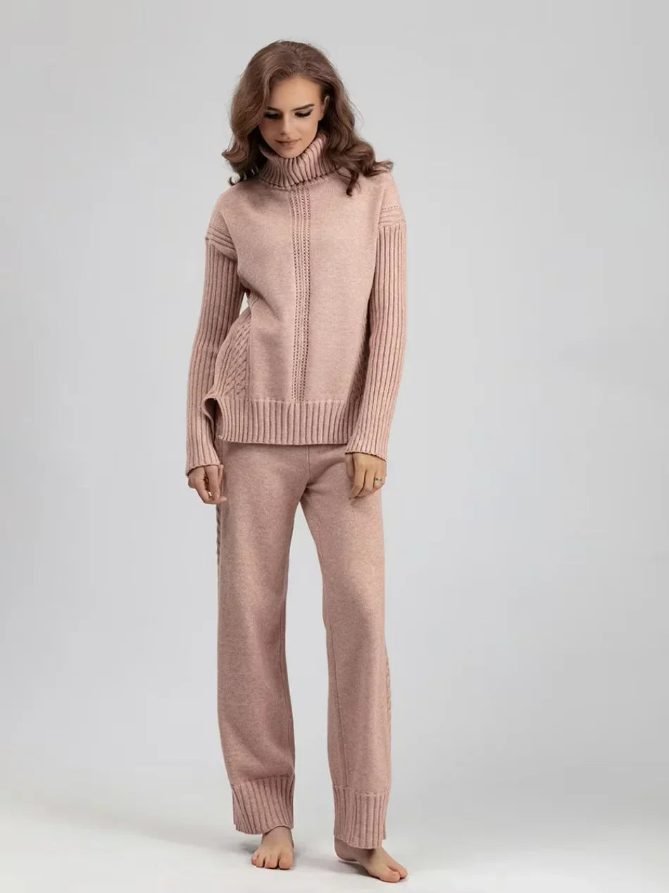 Scarlett | Elegant Knit Set with High Neck and Wide-Leg Pants