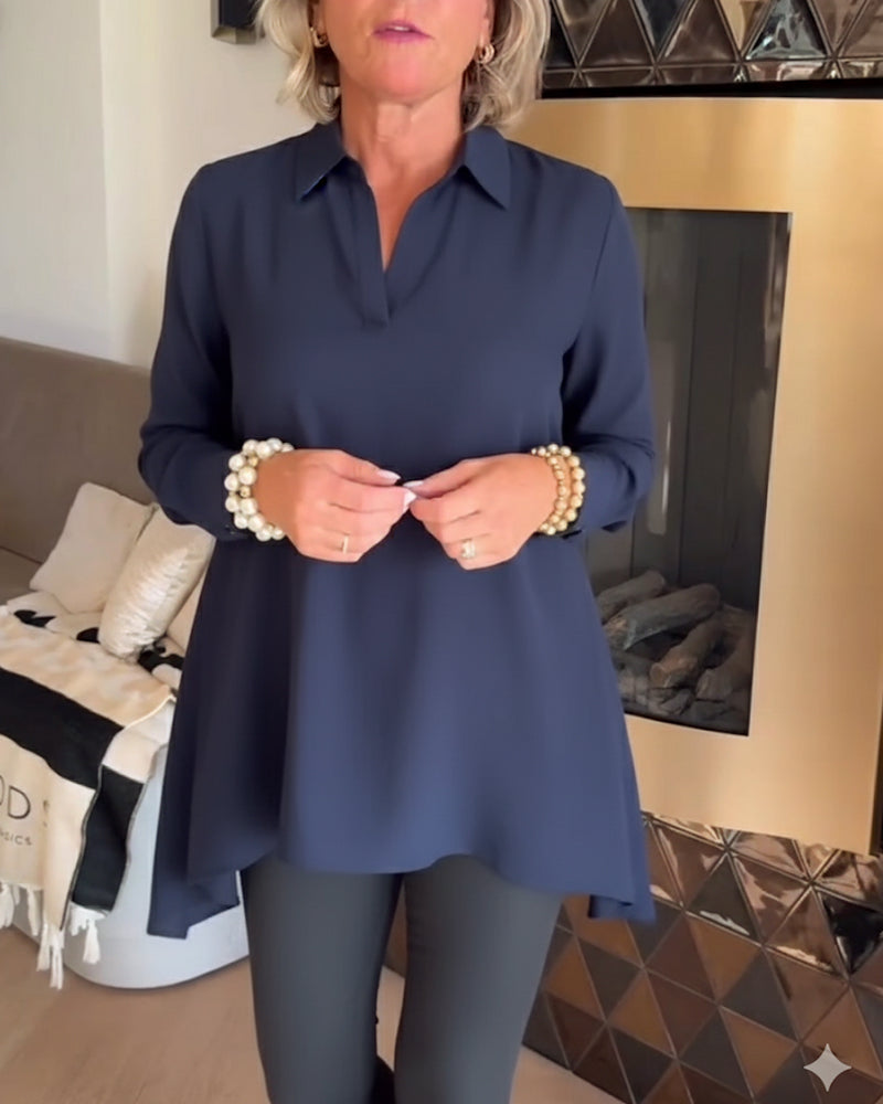 Florina | Irregular Collar Top with Long Sleeves