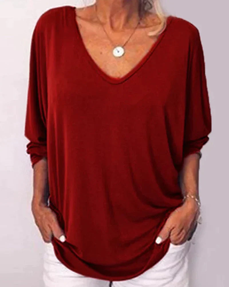 Maddison | V-neck Buttoned Top with 3/4 Sleeves