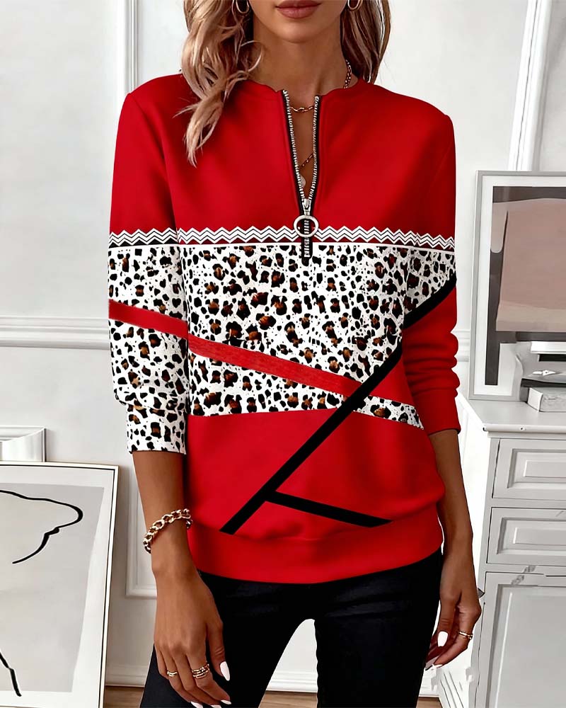 Genevieve | Printed Zip Collar Sweatshirt