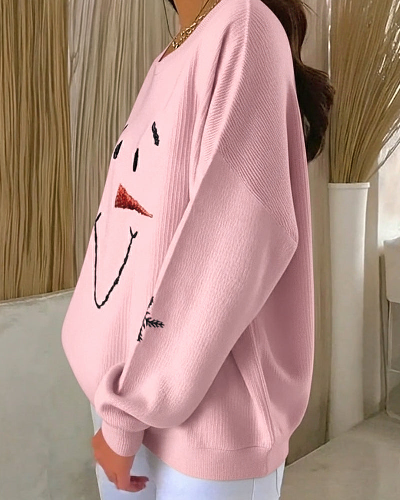 Casey | Printed Snowman Sweatshirt with Round Neck