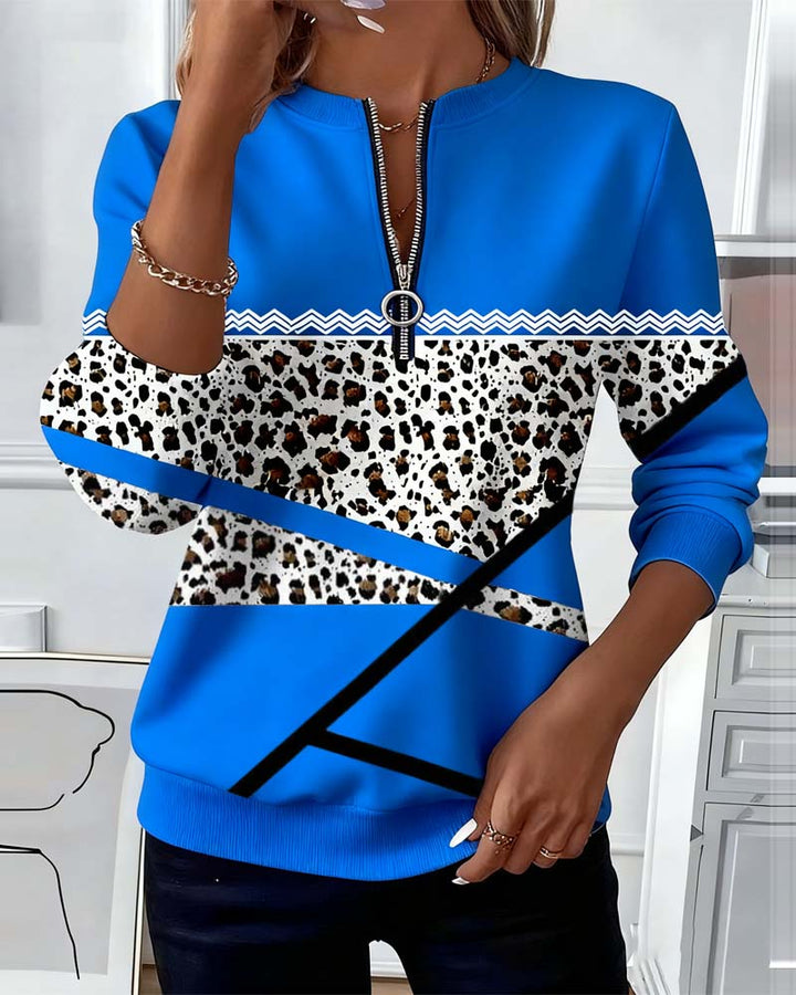 Genevieve | Printed Zip Collar Sweatshirt