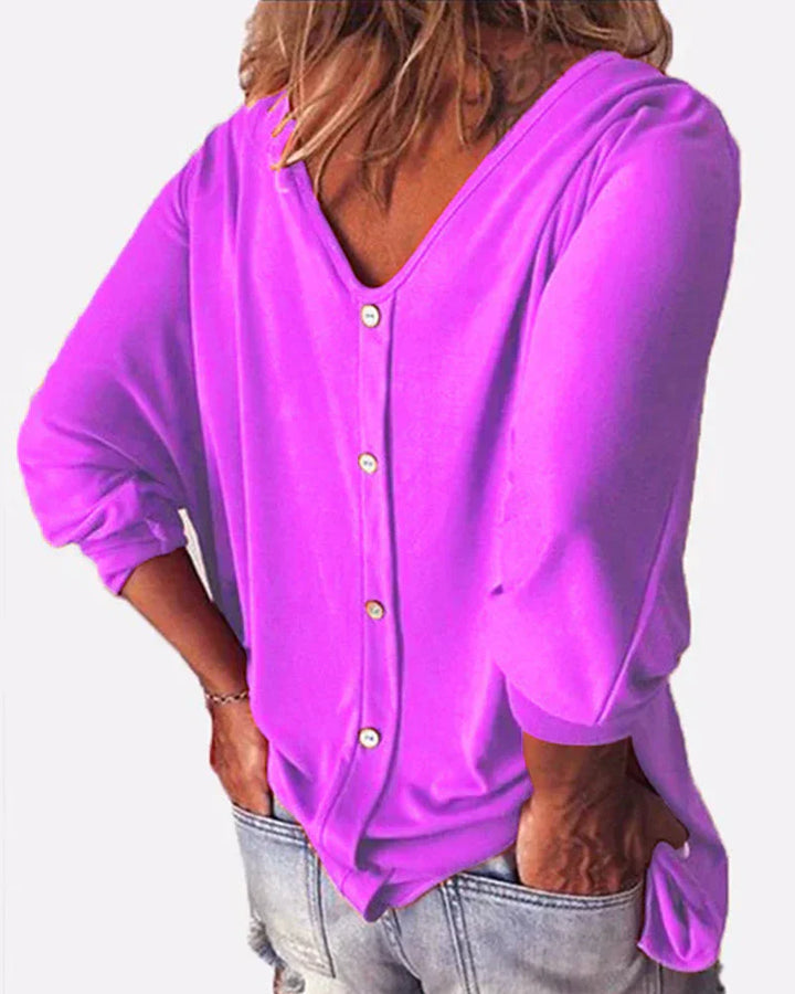 Maddison | V-neck Buttoned Top with 3/4 Sleeves