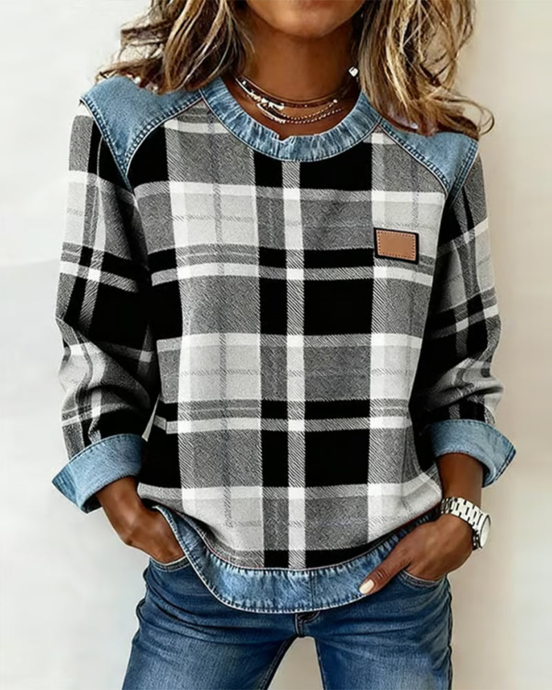 Rachel | Trendy Checkered Patchwork Sweatshirt
