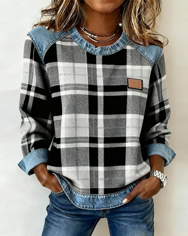 Rachel | Trendy Checkered Patchwork Sweatshirt