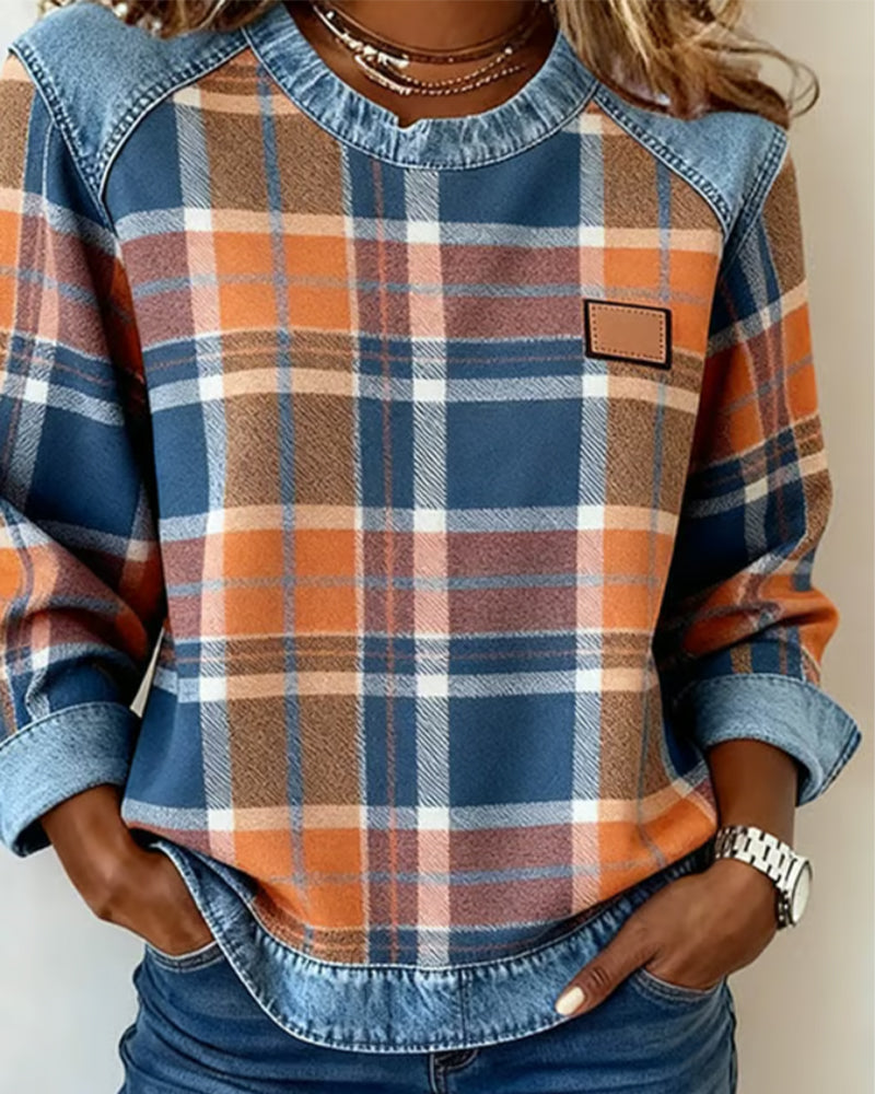Rachel | Trendy Checkered Patchwork Sweatshirt