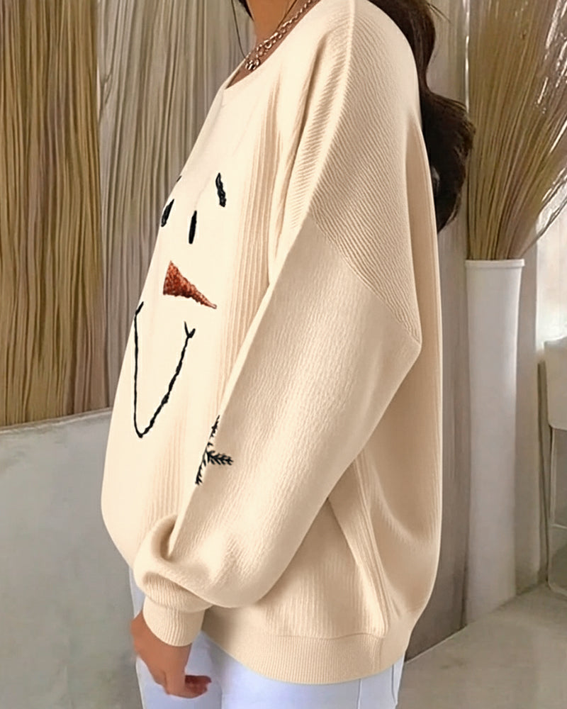 Casey | Printed Snowman Sweatshirt with Round Neck