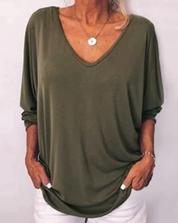 Maddison | V-neck Buttoned Top with 3/4 Sleeves