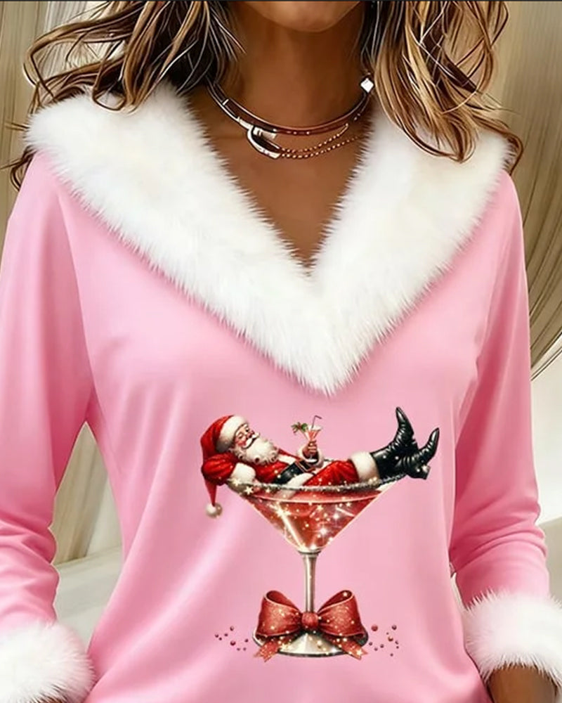 Zahra | Top Plush Christmas Printed Long Sleeves