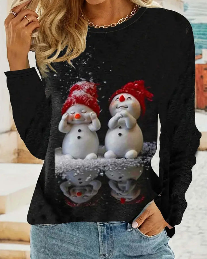 Keira | Casual Long Sleeve Crew Neck Top with Snowman Print