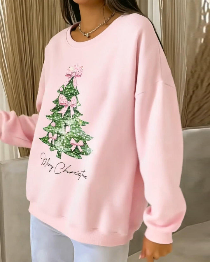 Aubrey | Round Neck Long Sleeve Christmas Printed Sweatshirt