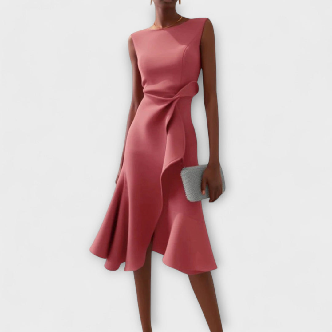 Julia - Asymmetrical Draped Midi Dress