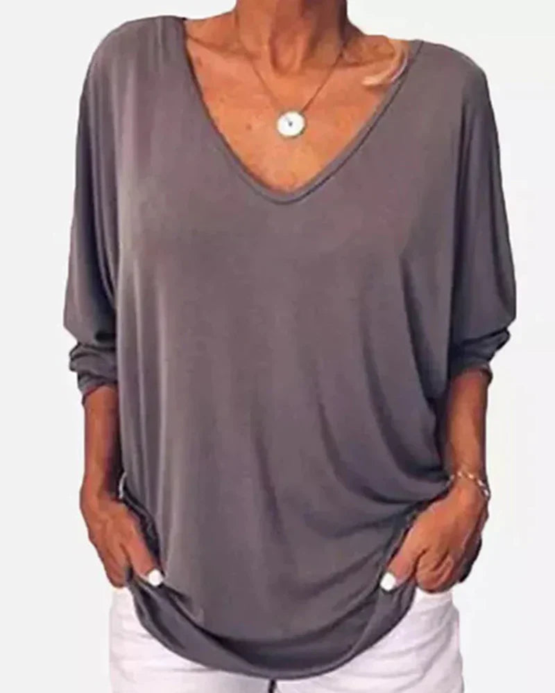 Maddison | V-neck Buttoned Top with 3/4 Sleeves