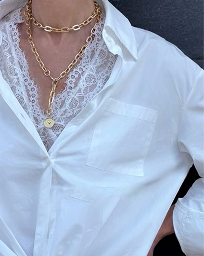 Aisha | Shirt and Lace Underwear Set Solid Color Long Sleeves