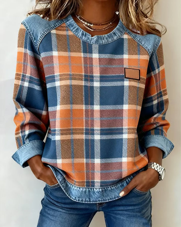 Rachel | Trendy Checkered Patchwork Sweatshirt