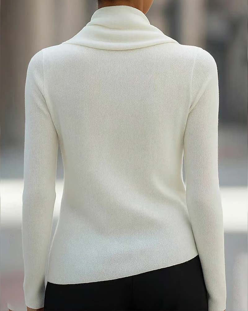 Mabel | Irregular Drop Collar Solid Color Knit Top