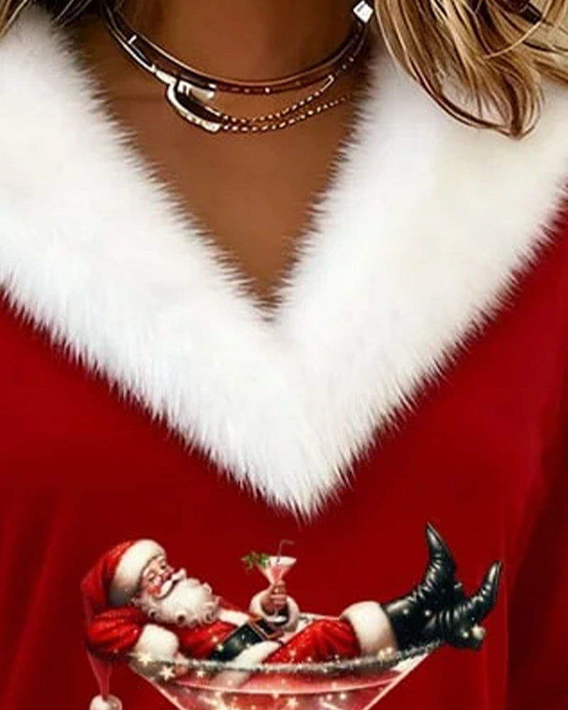 Zahra | Top Plush Christmas Printed Long Sleeves