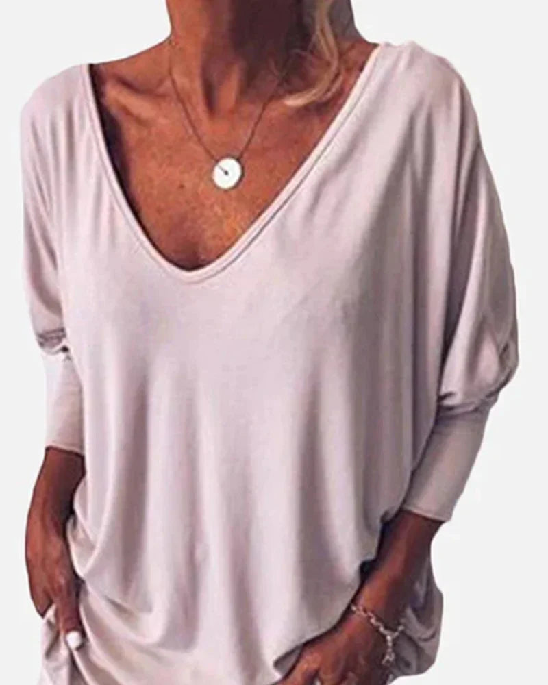 Maddison | V-neck Buttoned Top with 3/4 Sleeves