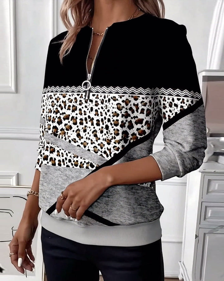 Genevieve | Printed Zip Collar Sweatshirt