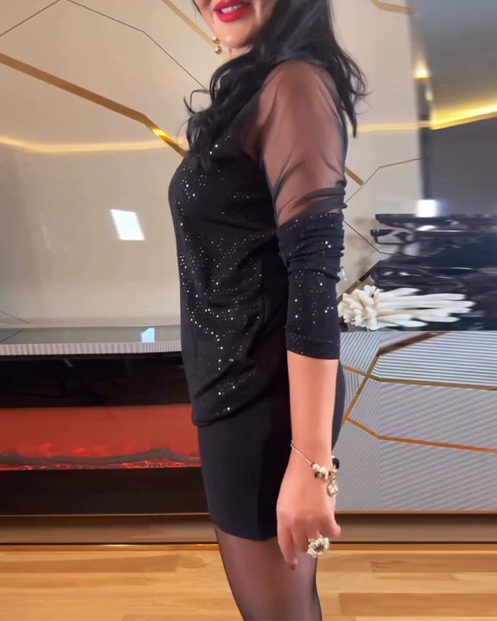 Lana | Top sexy V-neck in solid color knit and sequins