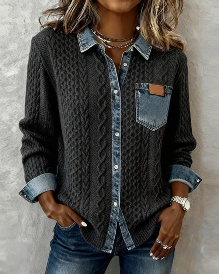 Miriam | Long Sleeve Patchwork Denim Shirt