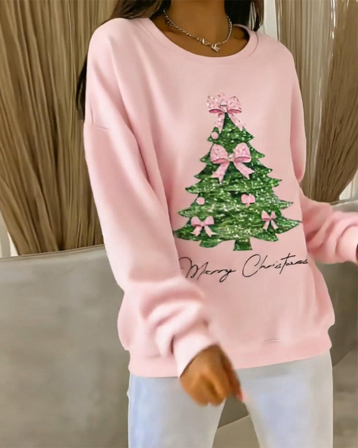 Aubrey | Round Neck Long Sleeve Christmas Printed Sweatshirt