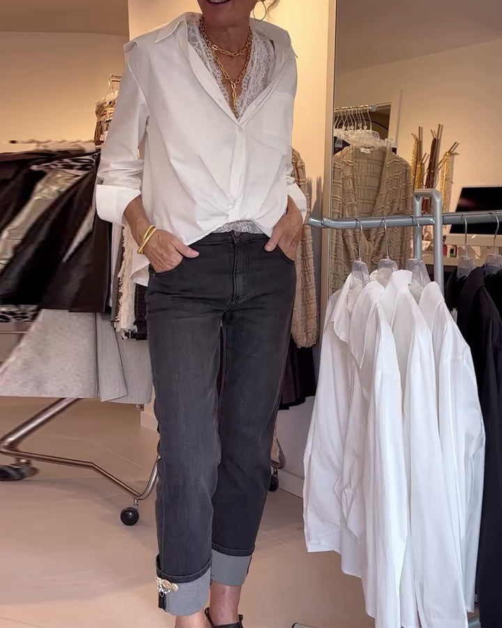 Aisha | Shirt and Lace Underwear Set Solid Color Long Sleeves