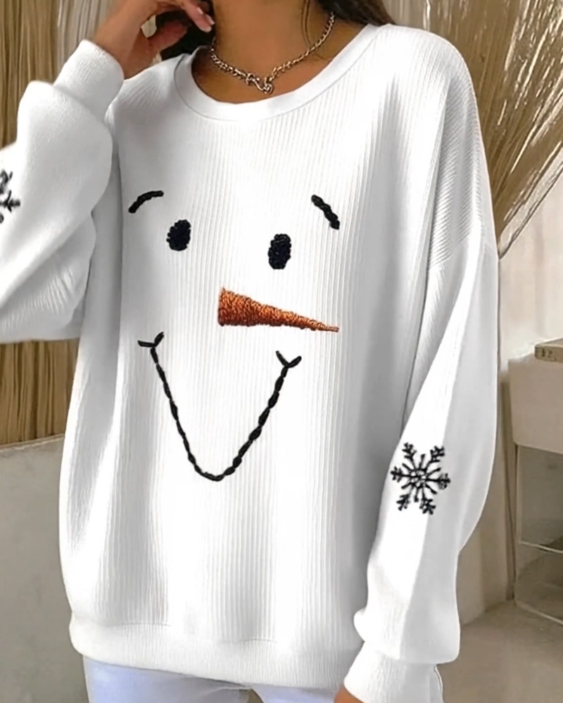 Casey | Printed Snowman Sweatshirt with Round Neck