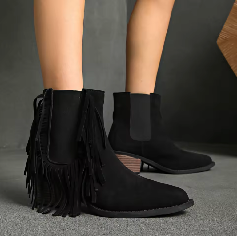Scarlett | Opulent Fringe Ankle Boots for a Stylish Statement