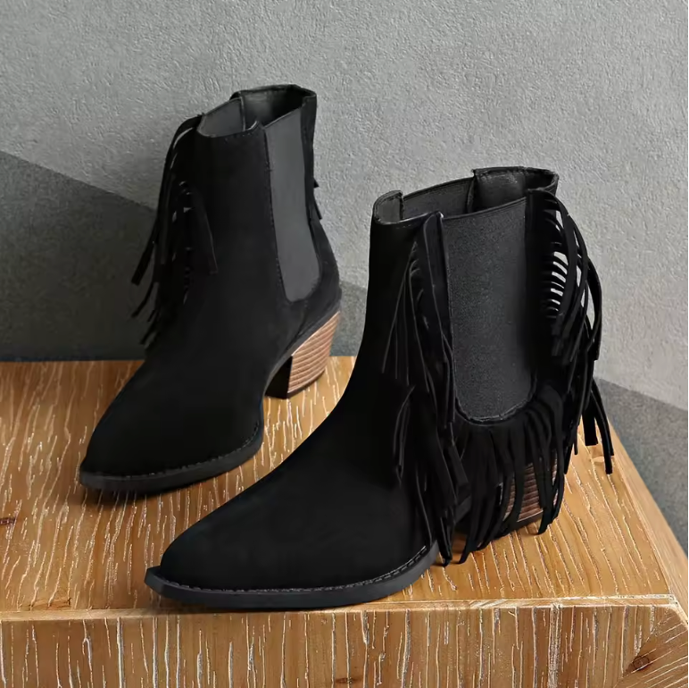 Scarlett | Opulent Fringe Ankle Boots for a Stylish Statement
