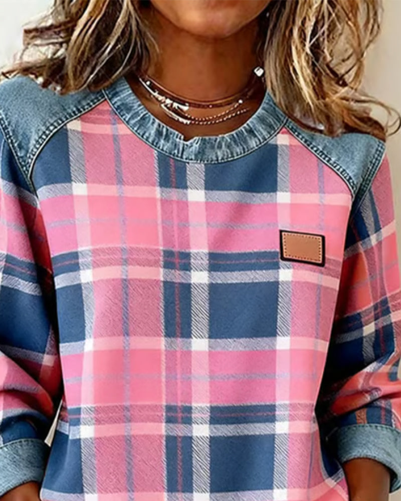 Rachel | Trendy Checkered Patchwork Sweatshirt