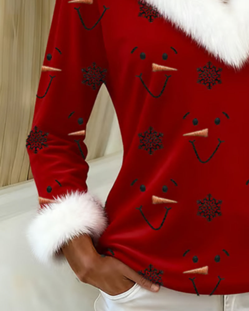 Winona | Trendy Printed Fur Collar Top