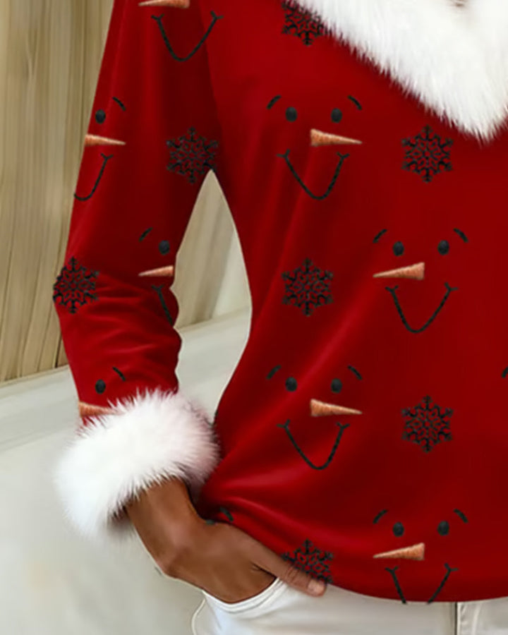 Winona | Trendy Printed Fur Collar Top