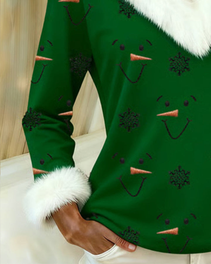 Winona | Trendy Printed Fur Collar Top