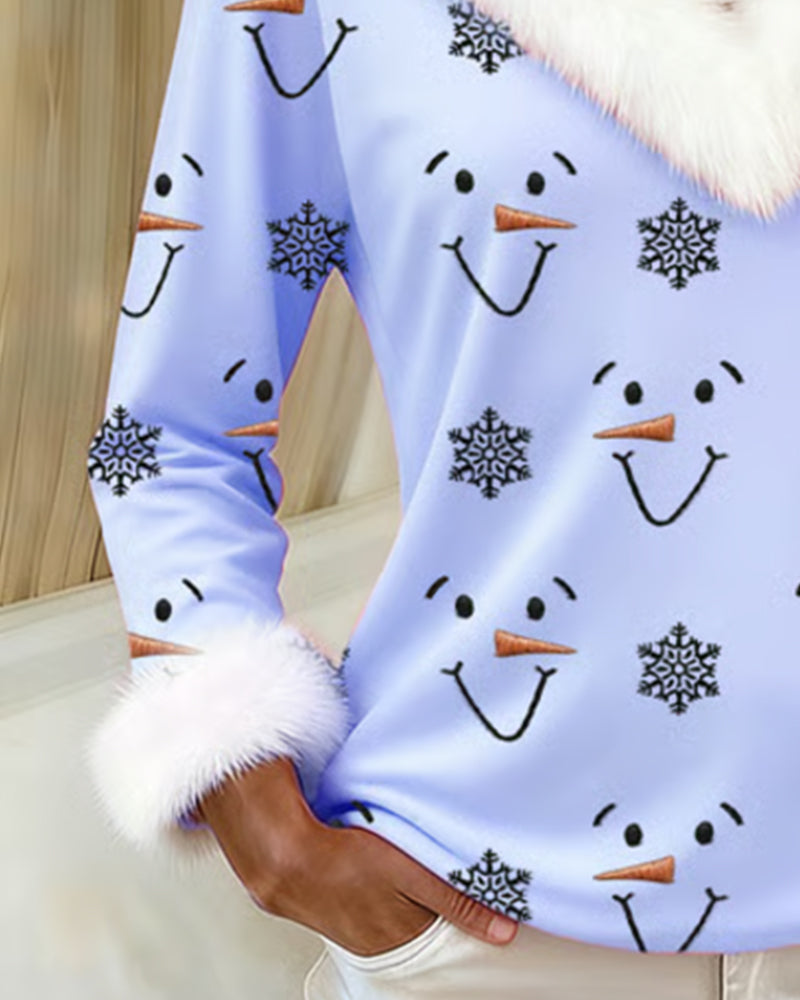 Winona | Trendy Printed Fur Collar Top