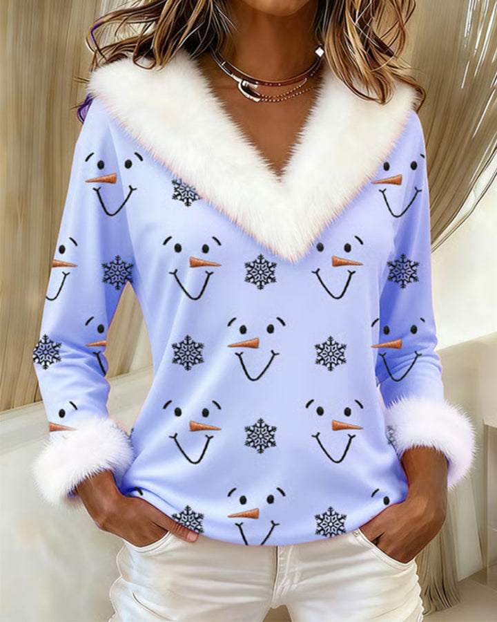 Winona | Trendy Printed Fur Collar Top