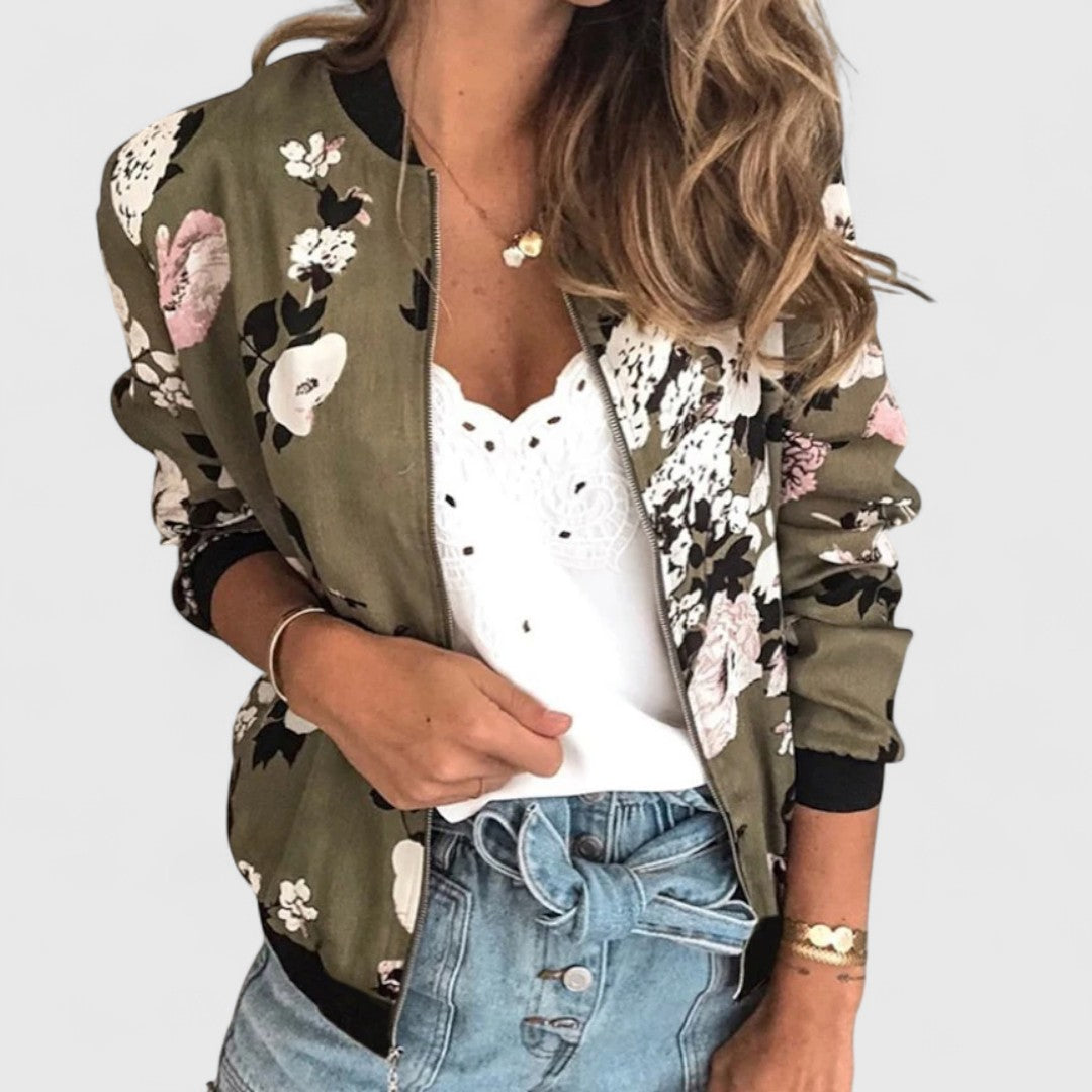 Eirlys – Elegant Floral Bomber Cardigan