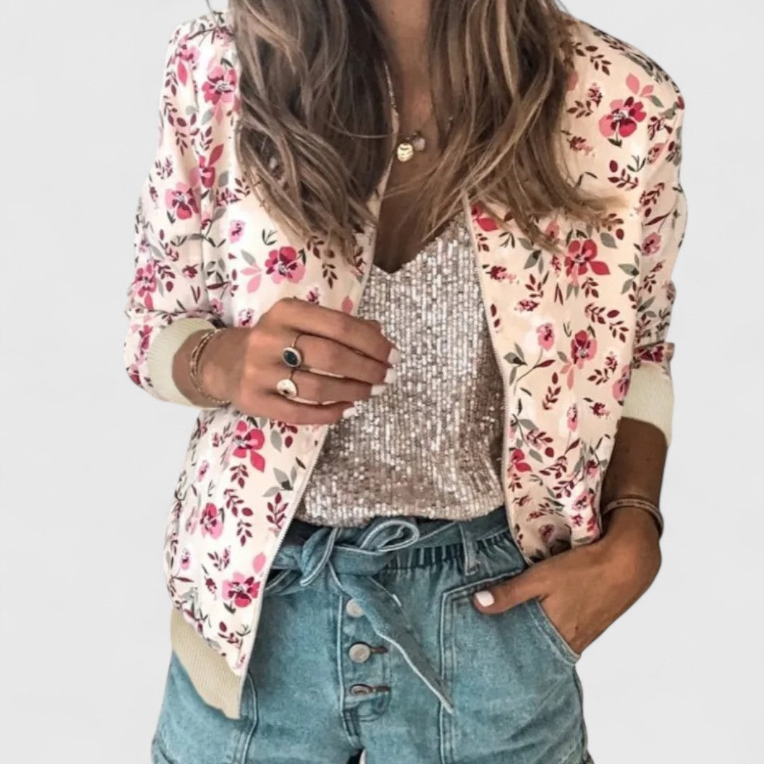 Eirlys – Elegant Floral Bomber Cardigan