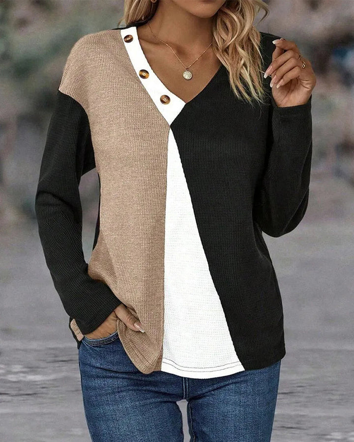 Marina | V-Neck Top with Contrast Button