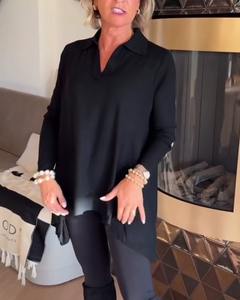 Florina | Irregular Collar Top with Long Sleeves