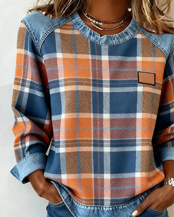 Rachel | Trendy Checkered Patchwork Sweatshirt