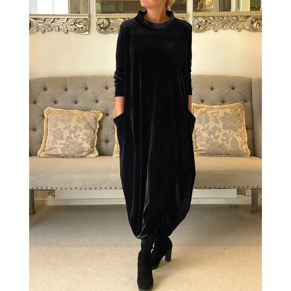 Mabel | Elegant Velvety Winter Dress with Pockets