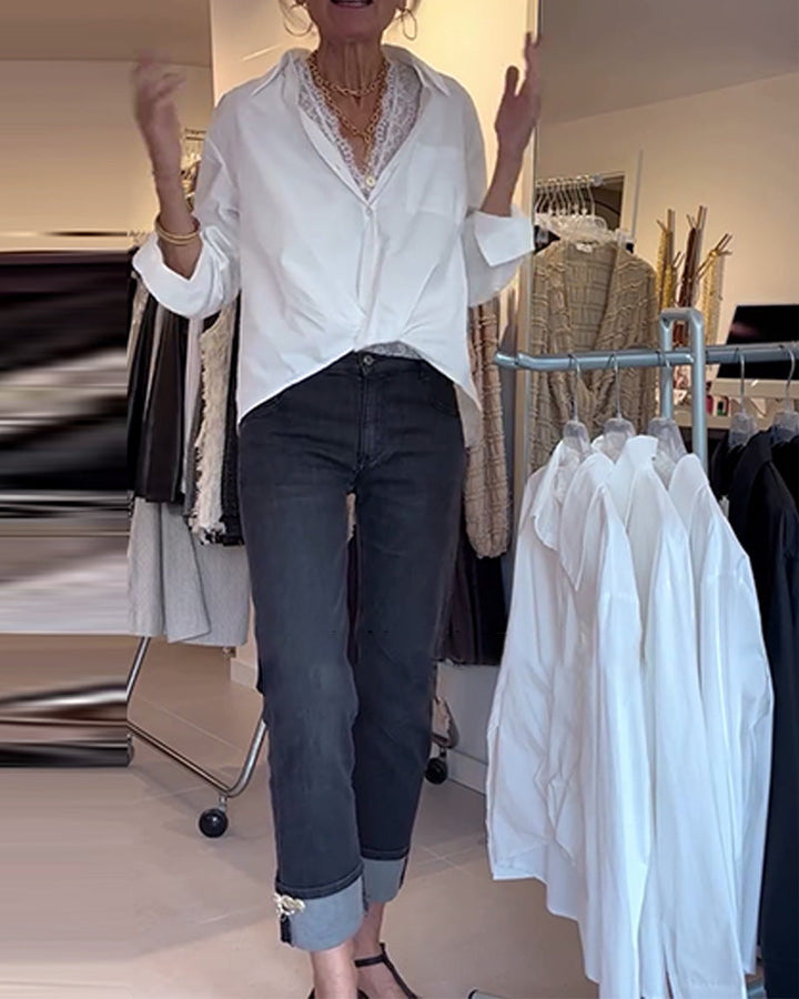 Aisha | Shirt and Lace Underwear Set Solid Color Long Sleeves