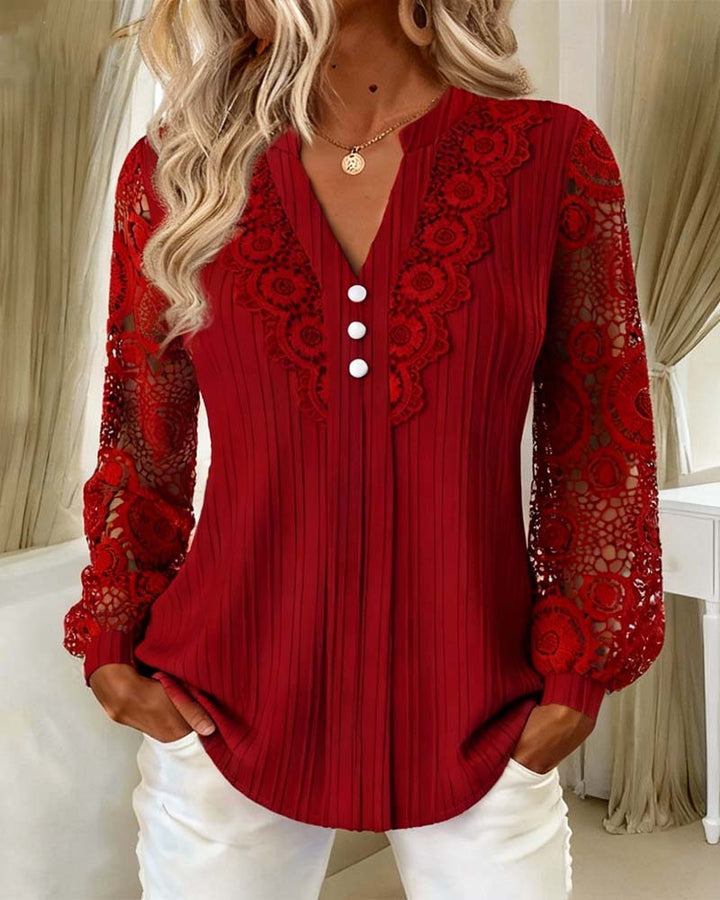Naomi | Lace Blouse with Panels Long Sleeves V-Neck