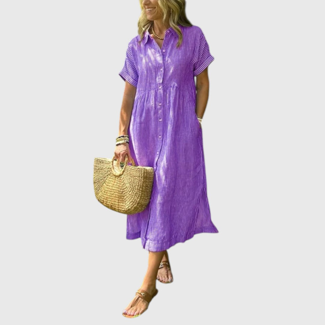 Marian - Striped maxi dress with lapels and buttons