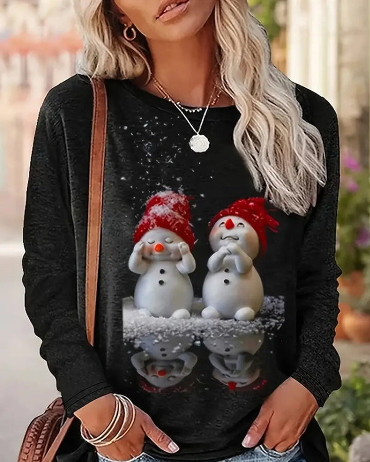 Keira | Casual Long Sleeve Crew Neck Top with Snowman Print