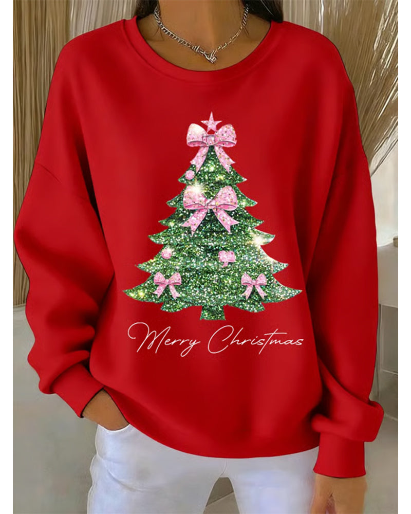 Aubrey | Round Neck Long Sleeve Christmas Printed Sweatshirt