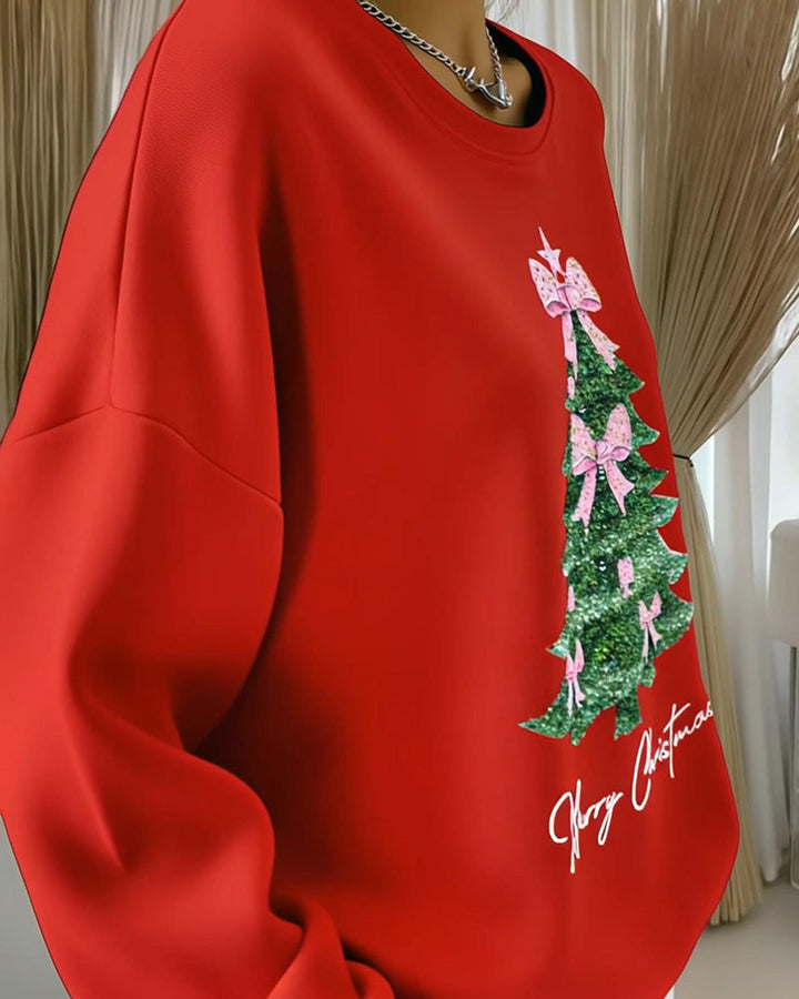 Aubrey | Round Neck Long Sleeve Christmas Printed Sweatshirt